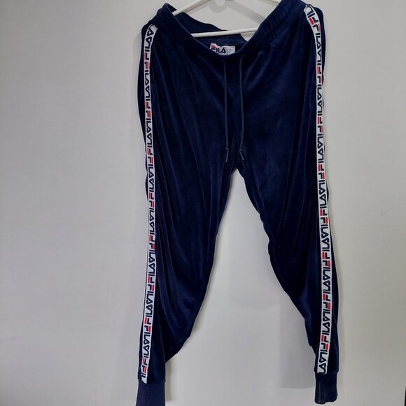 Vintage Navy Blue FILA Velour Tracksuit, Hooded Jacket and Pants Set, M/S - Picture 4 of 13